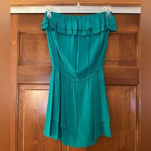 Teal Strapless Ruffle Dress